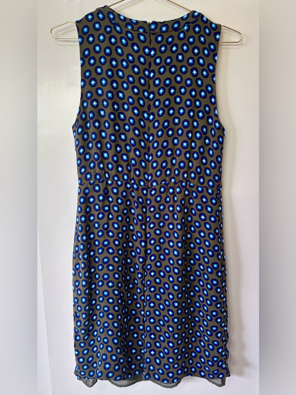 J. Crew| Tuscan Keyhole Olive & Blue Sheath “Above Knee” Sleeveless Dress Sz 8 - Picture 5 of 6